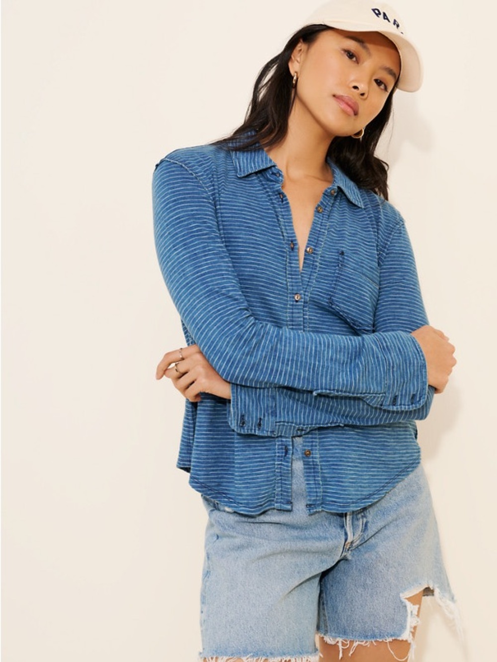 We The Free Blue Blue shirting Striped Button-Down Shirt